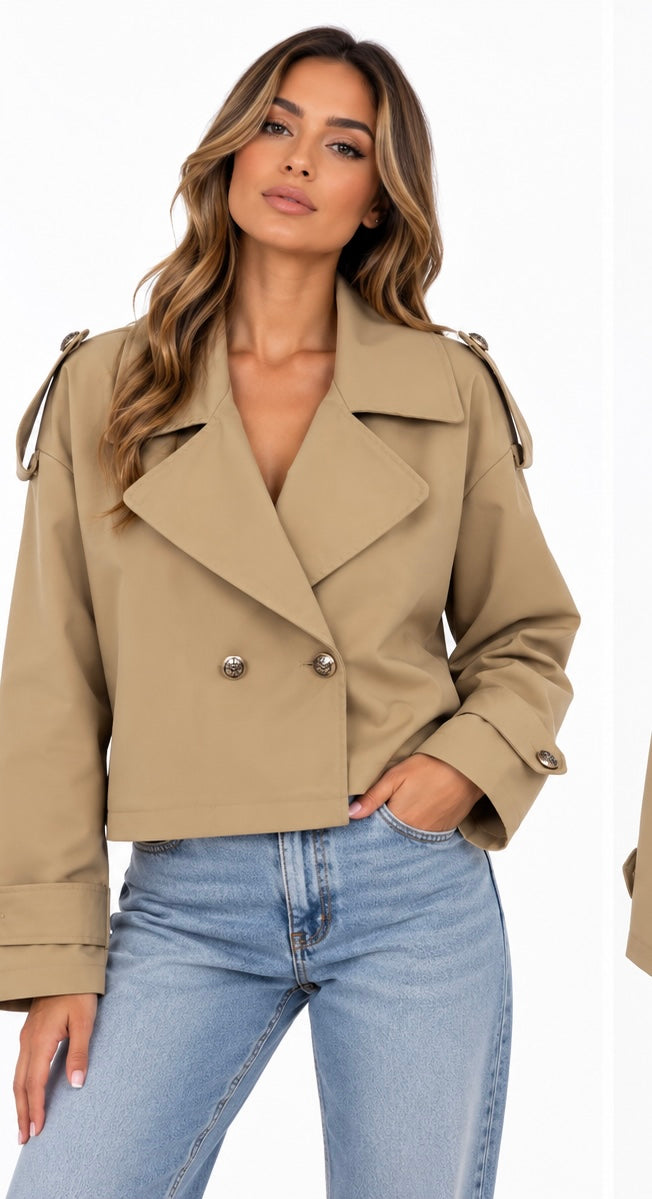 Midnight Cropped Trench Jacket ( Beige , offwhite , black , Brown , Navy )