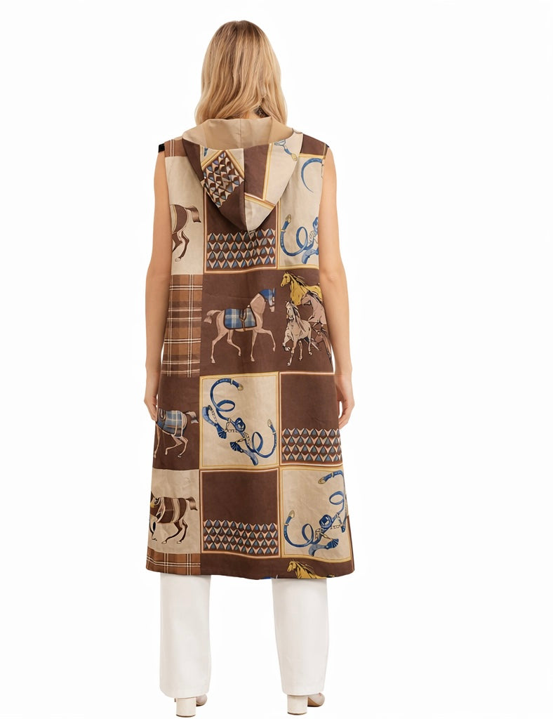 Cavalier Print Sleeveless Coat