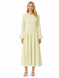 Elegant Pastel Long Sleeve Midi Dress , Lemon & butter yellow