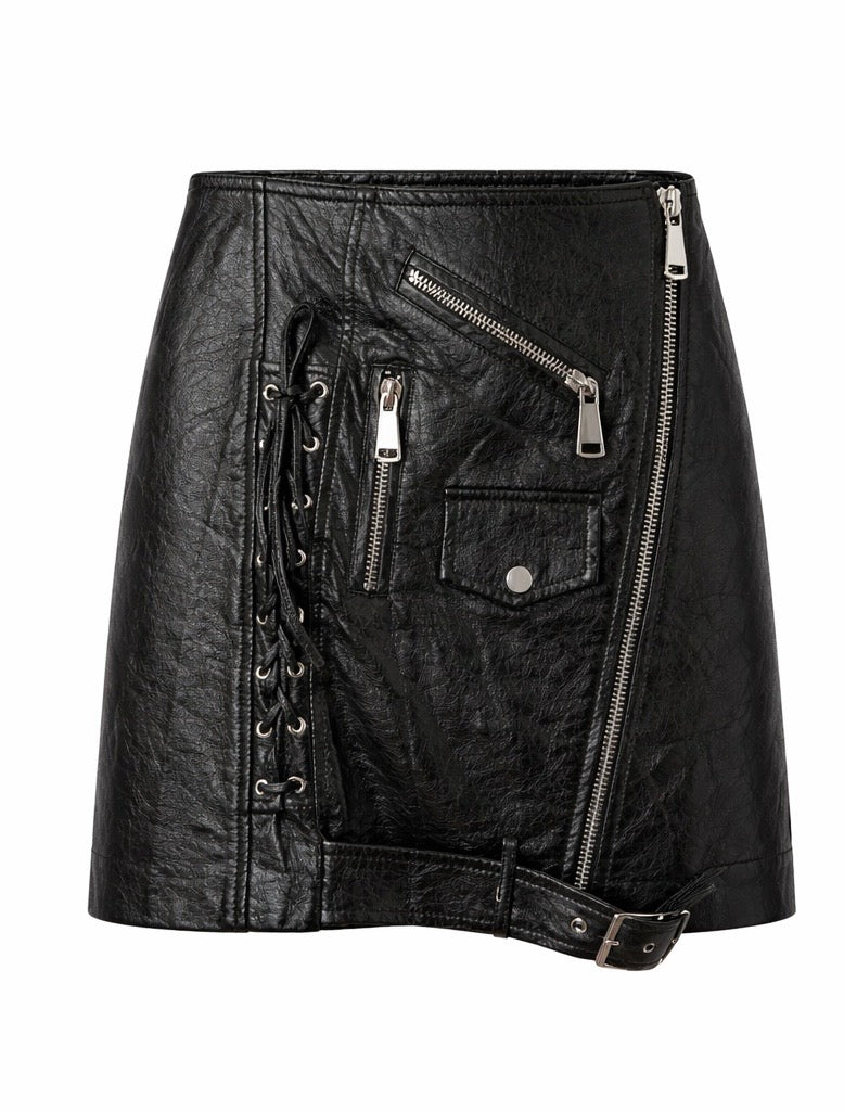 Zip-Detail Faux Leather Mini Skirt