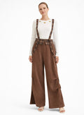 Wide-Leg Suspender Pants in Warm Brown