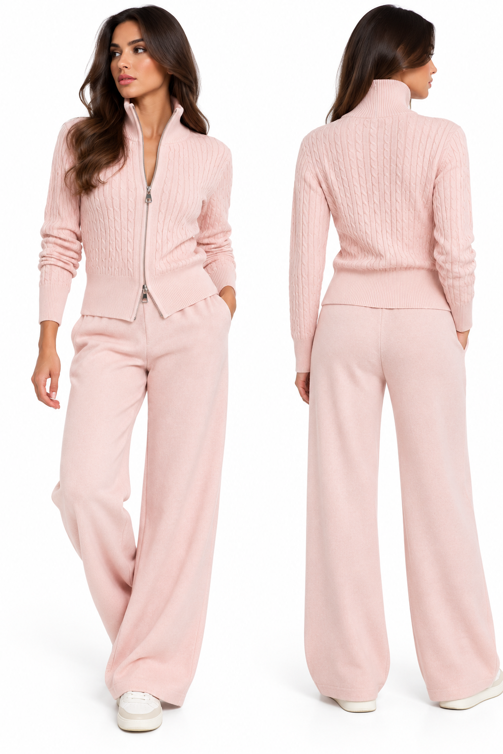 Cable Knit Zip-Up Lounge Set