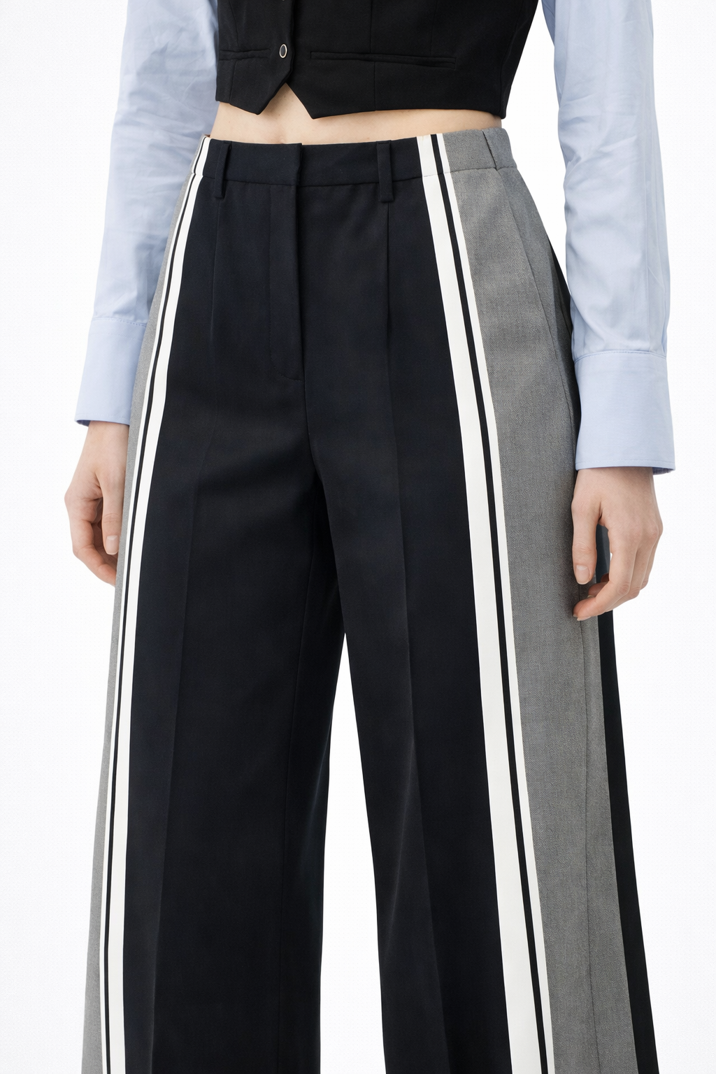 Wide-Leg Contrast Stripe Tailored Pants