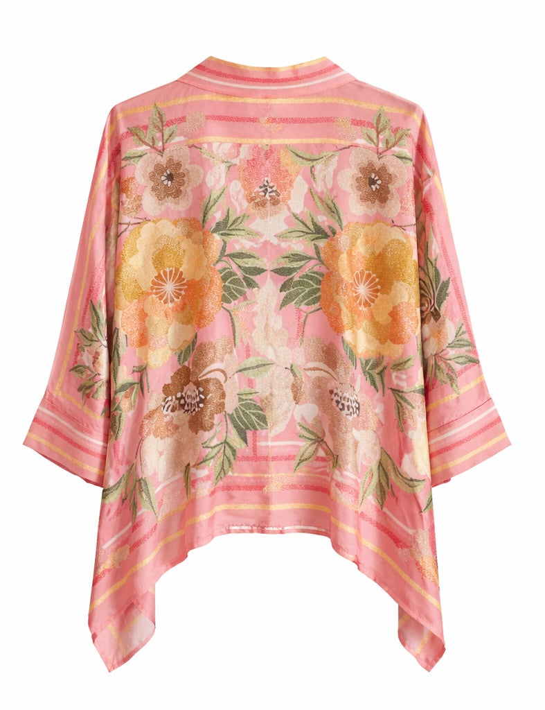 Pink Floral Oversized Button-Up Blouse