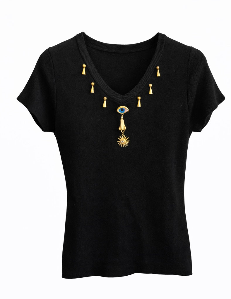 Charm Knit Top - Butter Yellow , light Blue , White , Black
