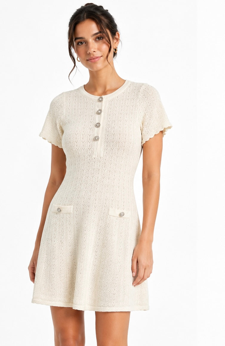 Ivory Elegance Knit Mini Dress