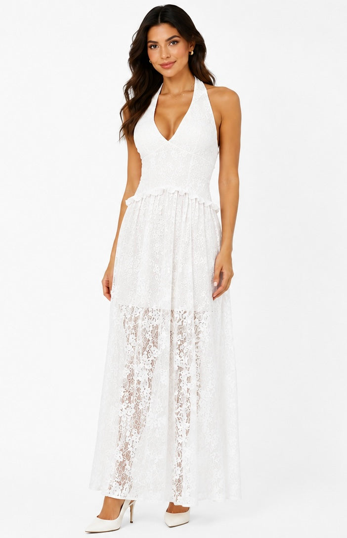 Blanca Lace Maxi Dress ( White , Blush Pink )