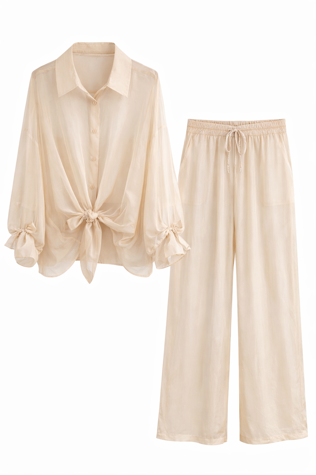 Sheer Oversized Blouse & Wide-Leg Pants