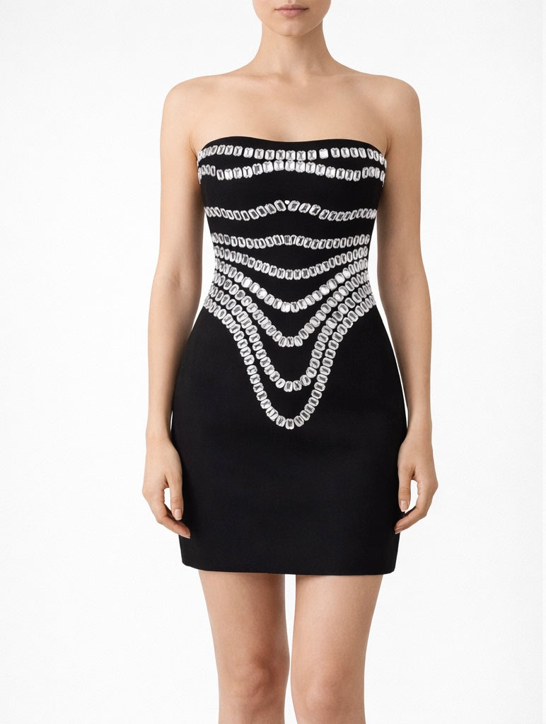 Strapless Crystal Bandage Mini Dress Black