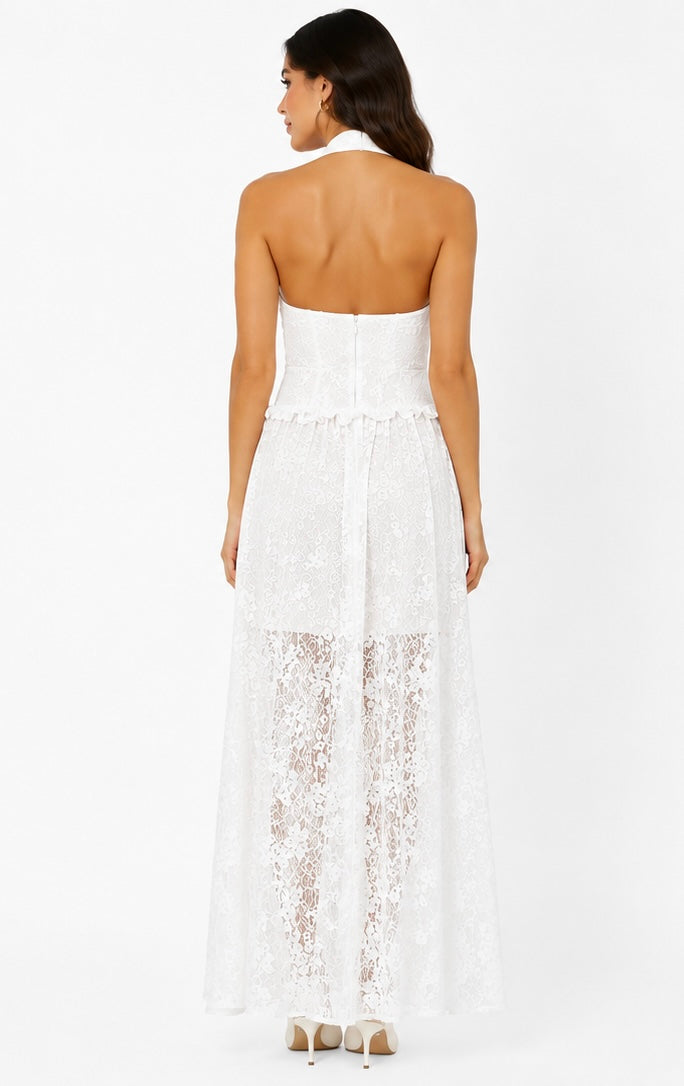 Blanca Lace Maxi Dress ( White , Blush Pink )