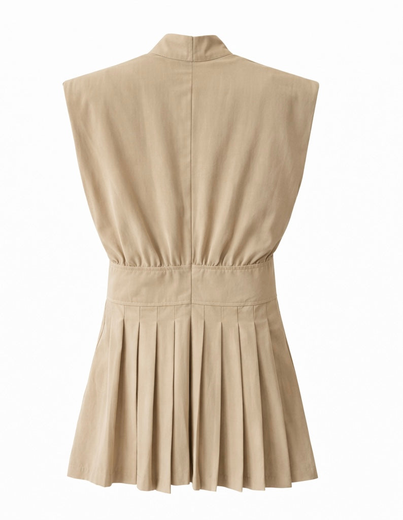 Pleated Mini Dress with Buckle Waist
