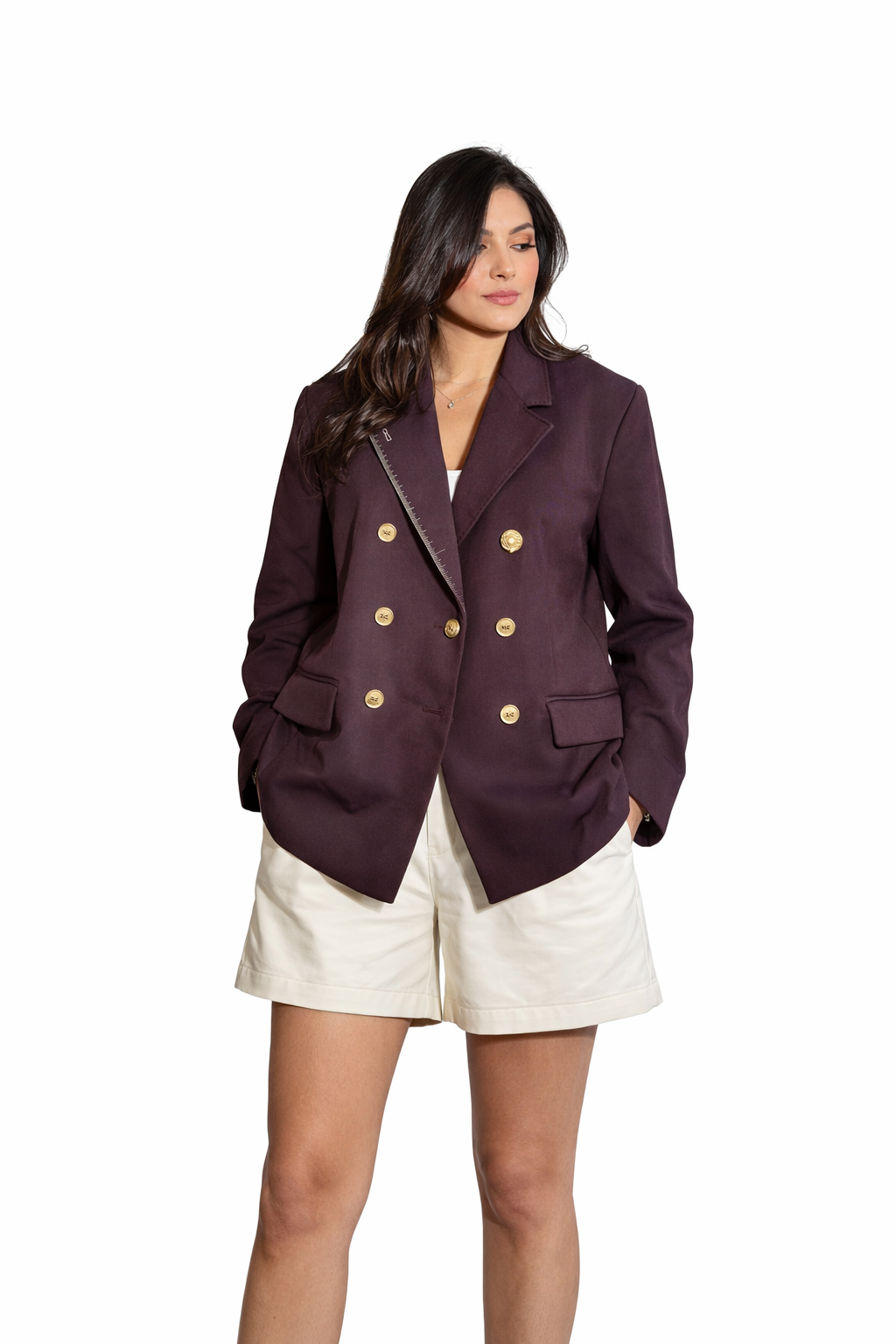 Burgundy Double-Breasted Blazer with Gold Buttons