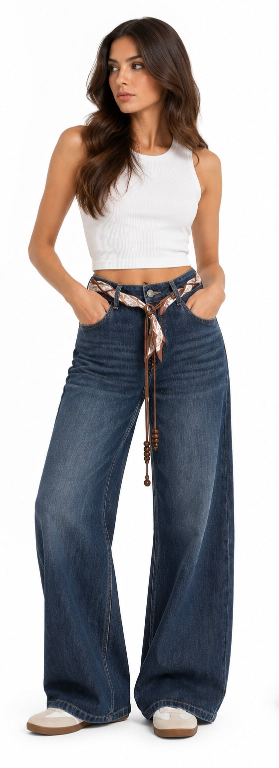 Wide-Leg Denim Statement Jeans