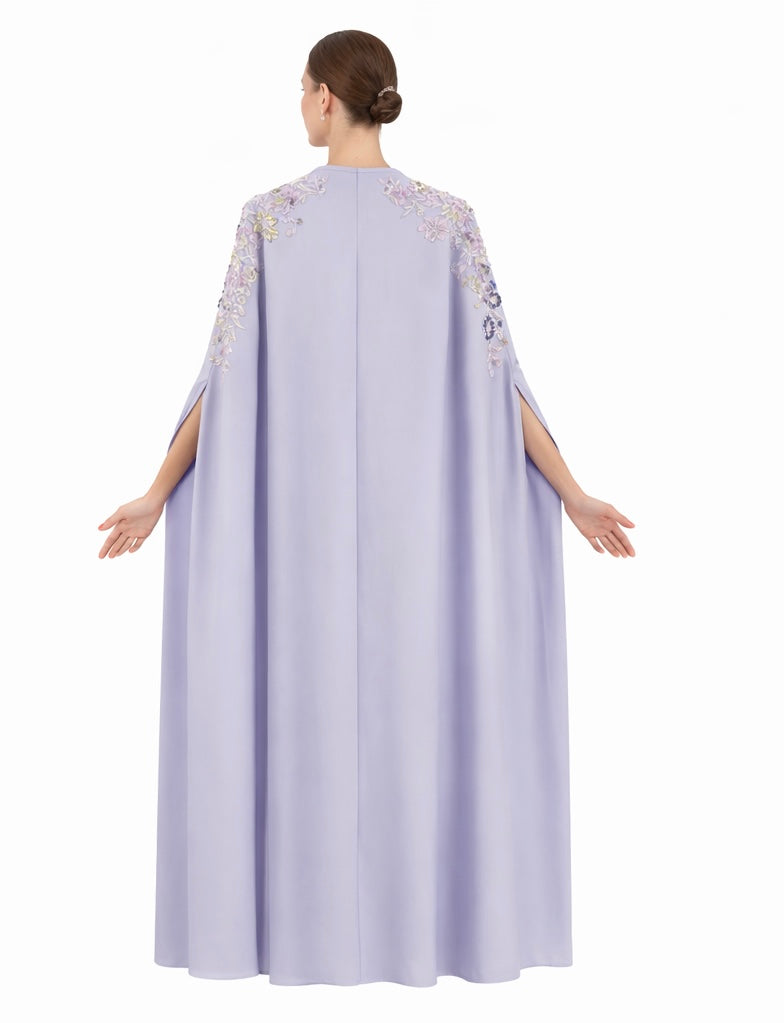 Lavender Embellished Cape Abaya with Open Sleeves
