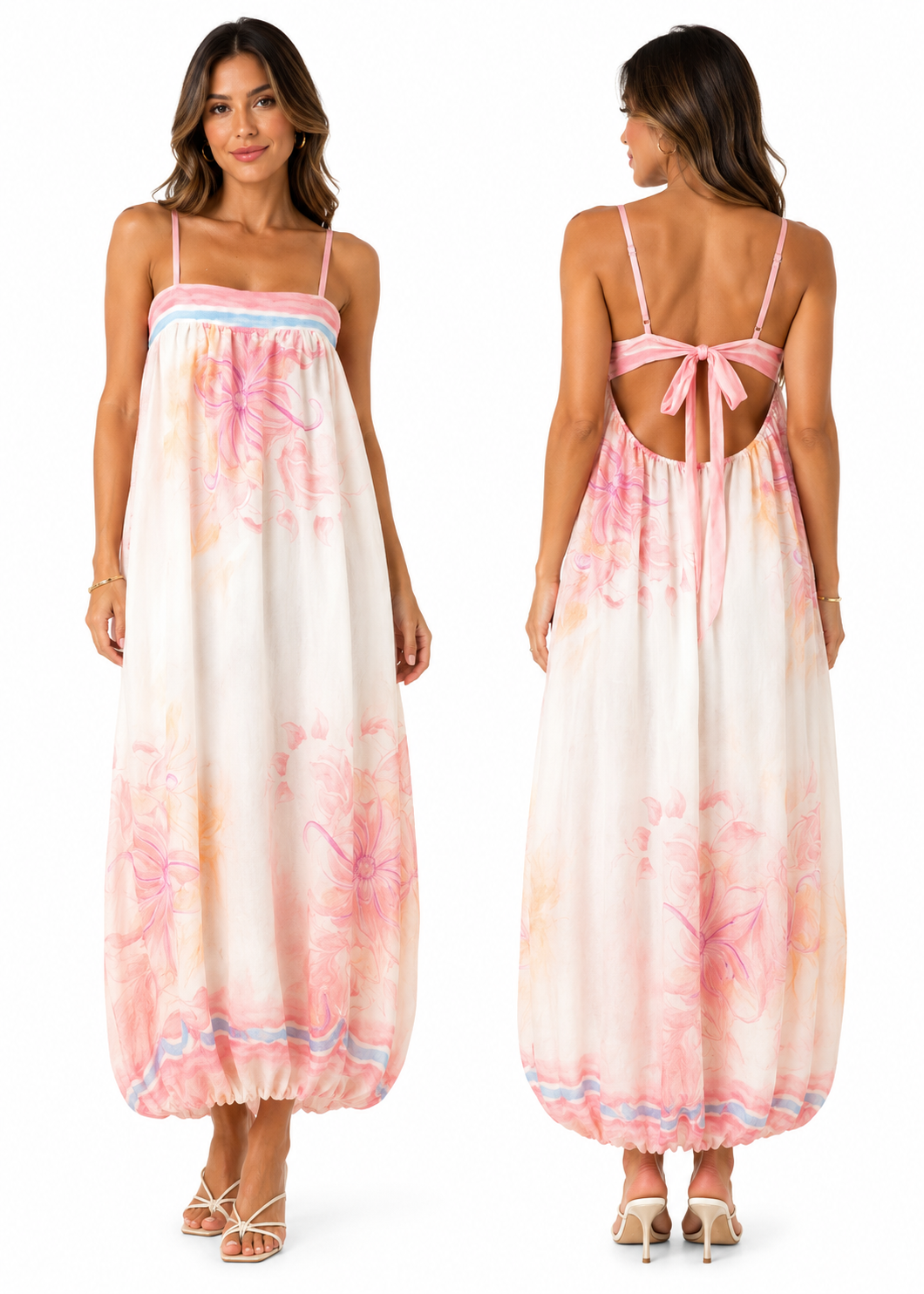 Blush Floral Open-Back Maxi Dress