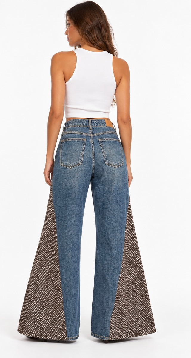 Herringbone Wide-Leg Jeans