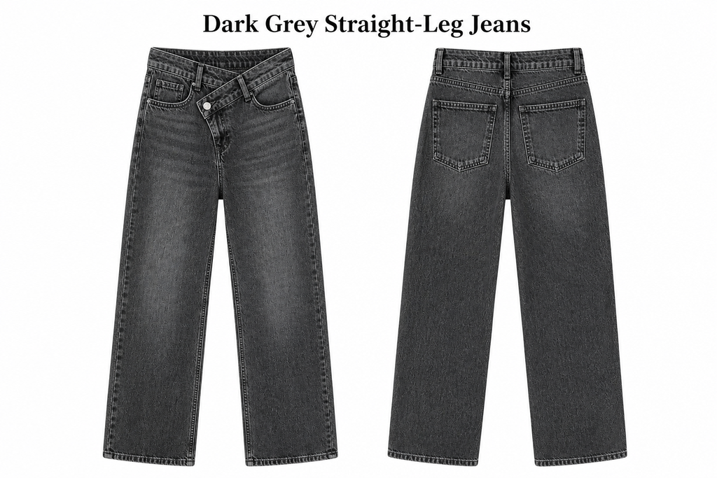 Light Blue Straight-Leg Jeans with Asymmetric Waist Detail