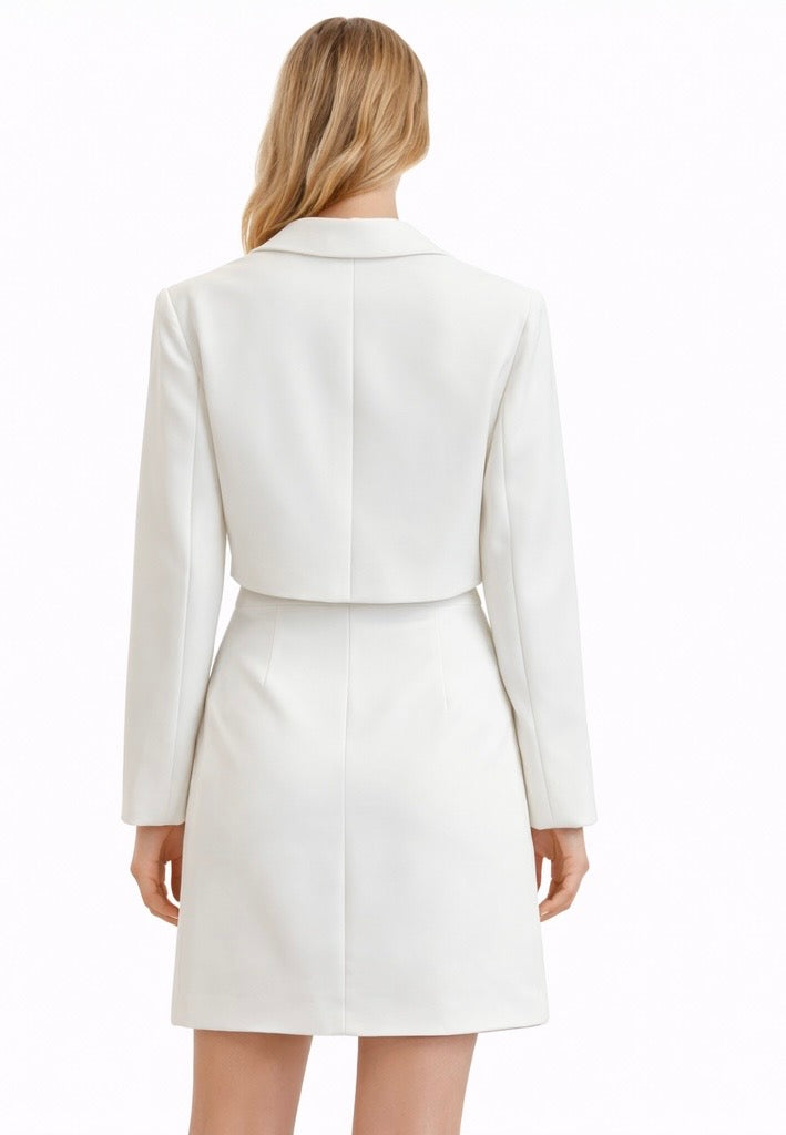 Chic White Two-Piece Blazer Skirt Set