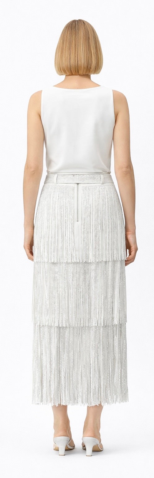 White Fringes Rhinestone skirt