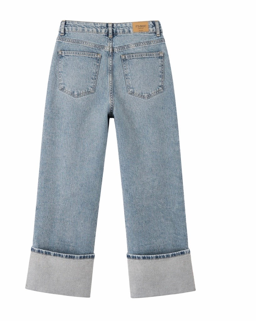 Seashell & Starfish Embroidered Cuff Jeans