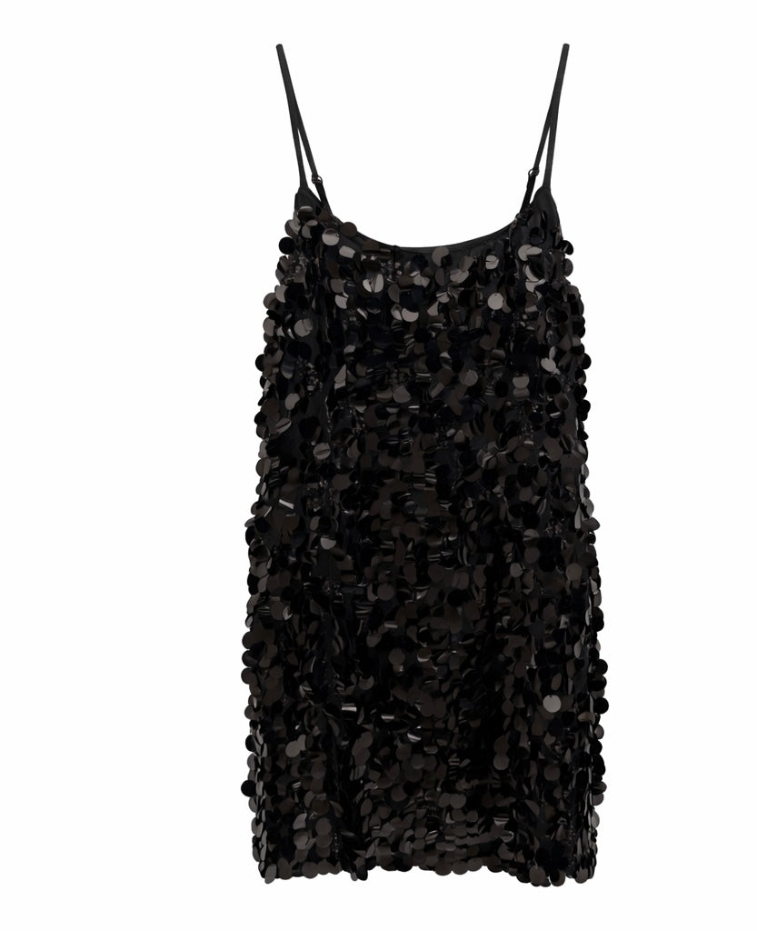 Black Sequin Embellished Relaxed-Fit Mini Dress