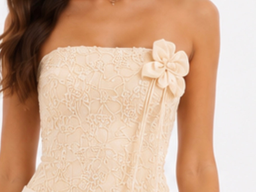Ivory Strapless Ruffle Dress