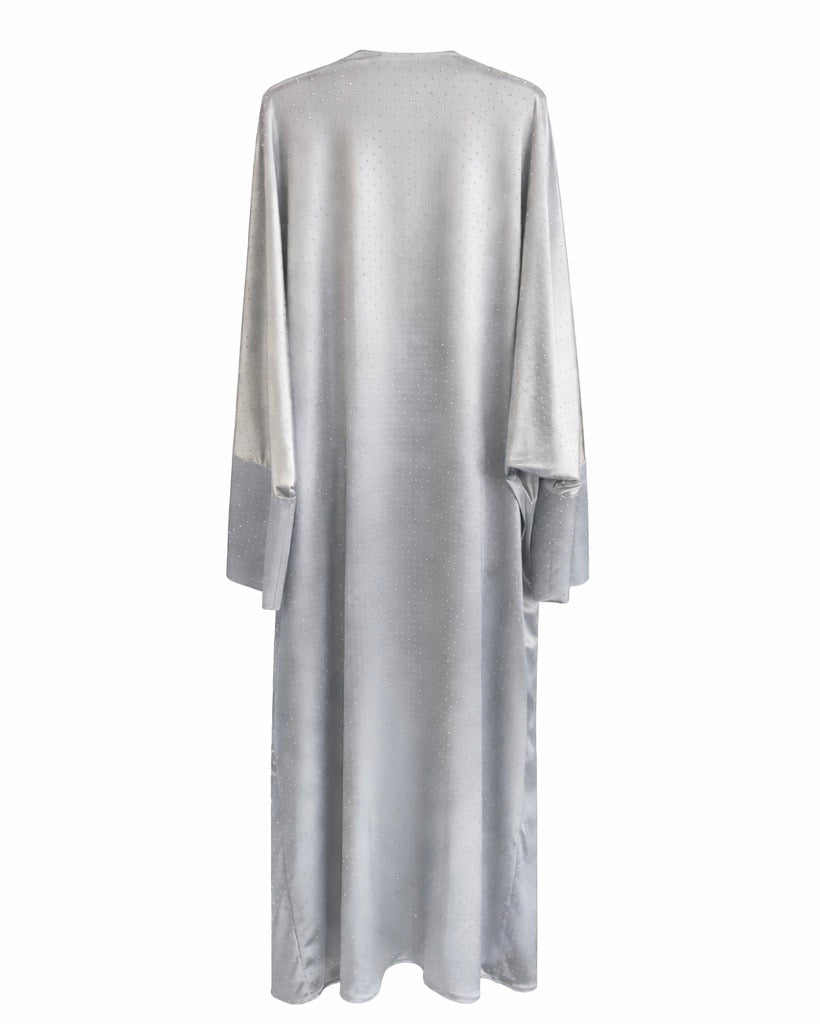 Moonlight Satin Kimono Abaya - Silver