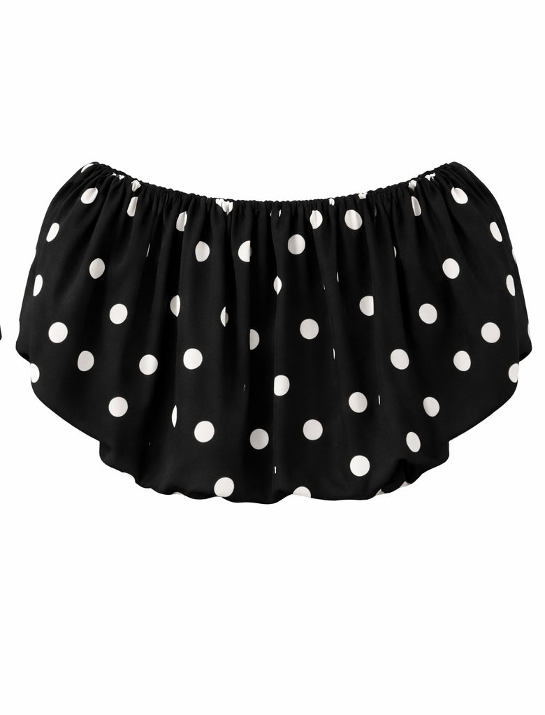 Chic Black Polka Dot Off-Shoulder Crop Top