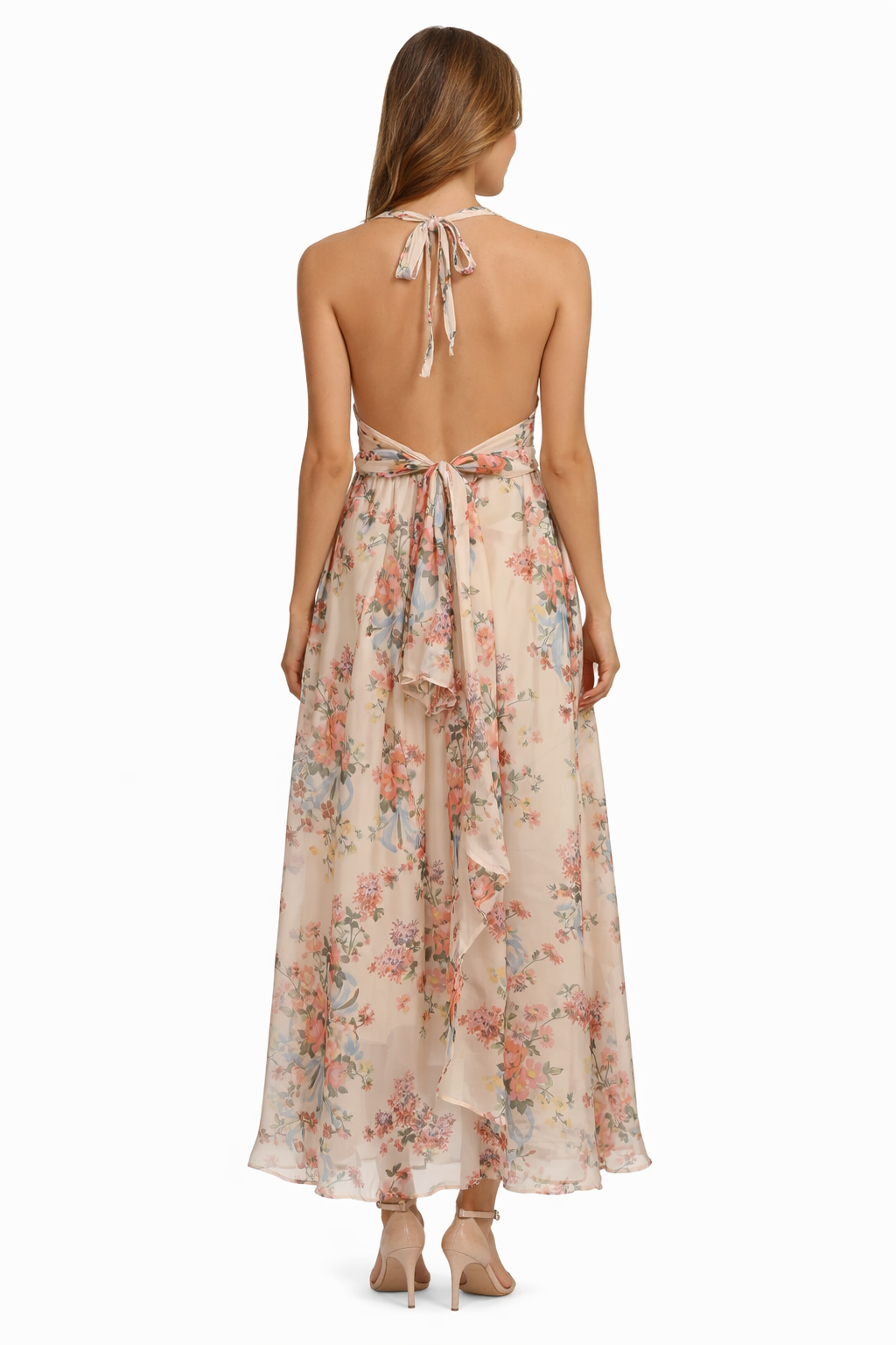 Soft Bloom Backless Maxi Dress