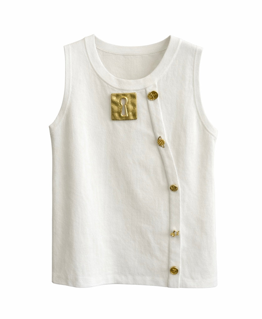 Sleeveless Top with Gold Keyhole Detail