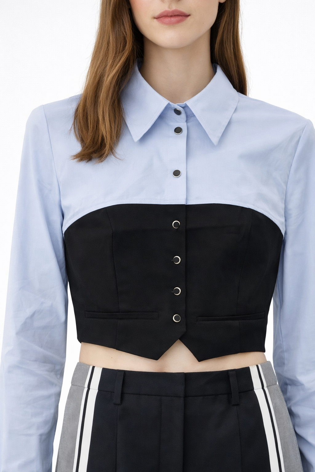 Two-Tone Cropped Corset Shirt