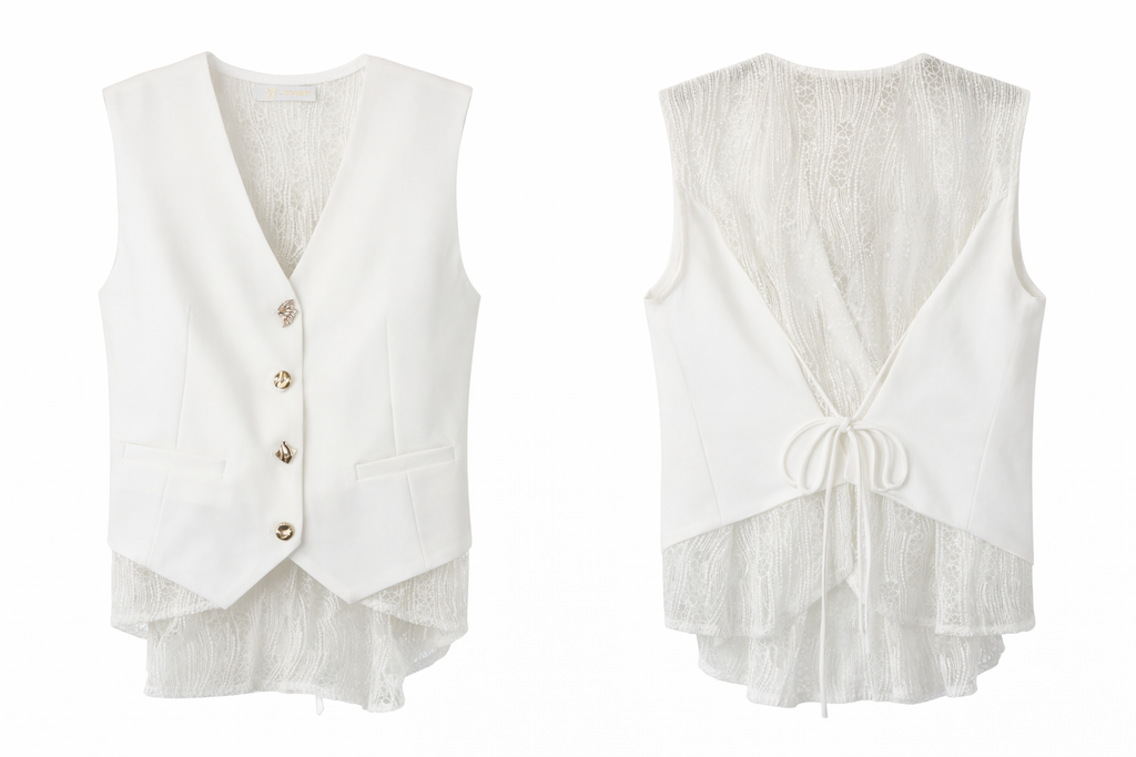 Tailored Vest & Wide-Leg Pants Set  - Blush Pink , White