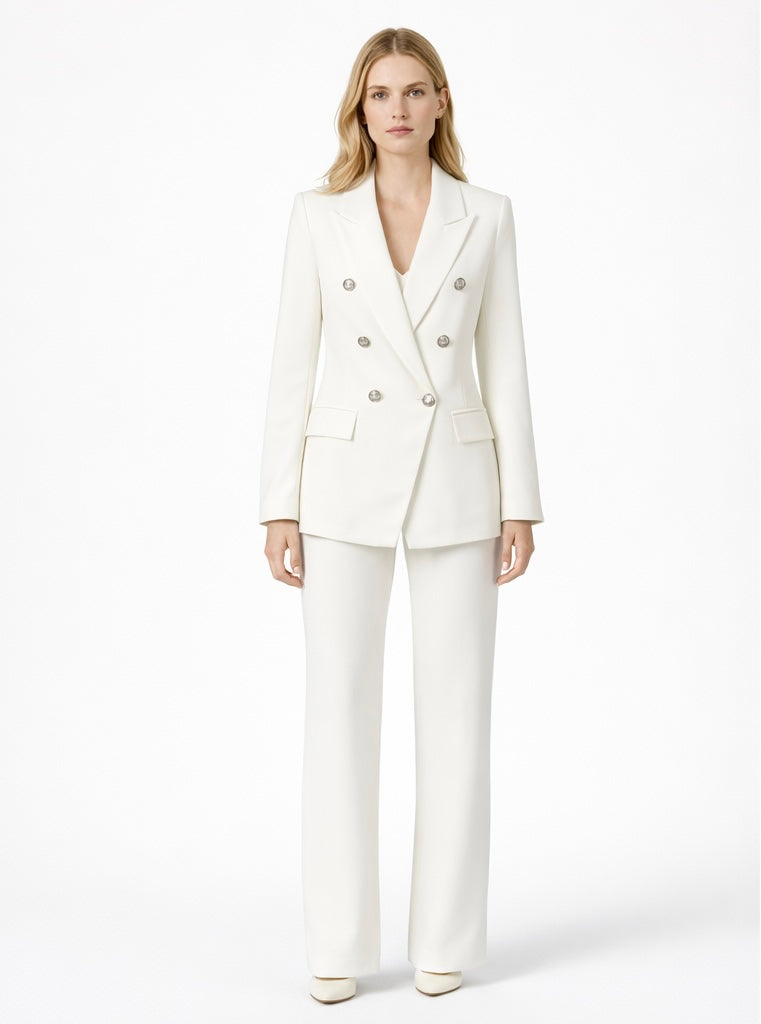 Women’s White Double-Breasted Blazer & Tailored Trouser Suit Set