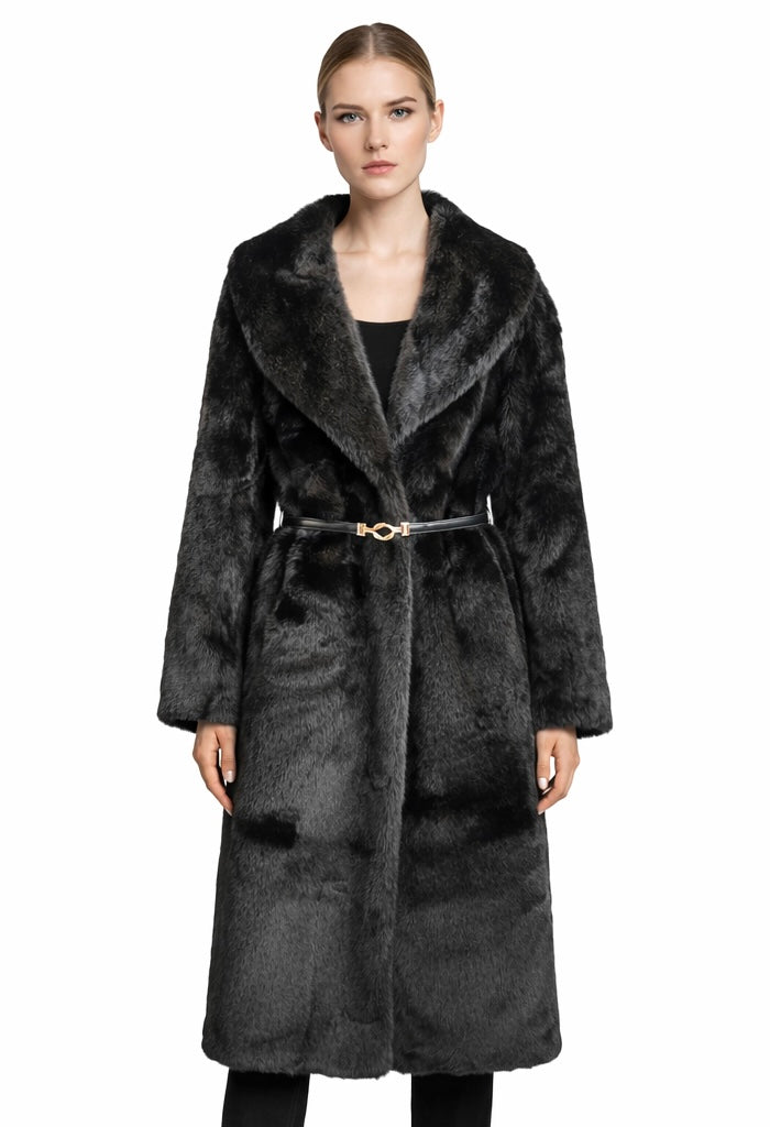 Luxury Belted Eco Fur Coat