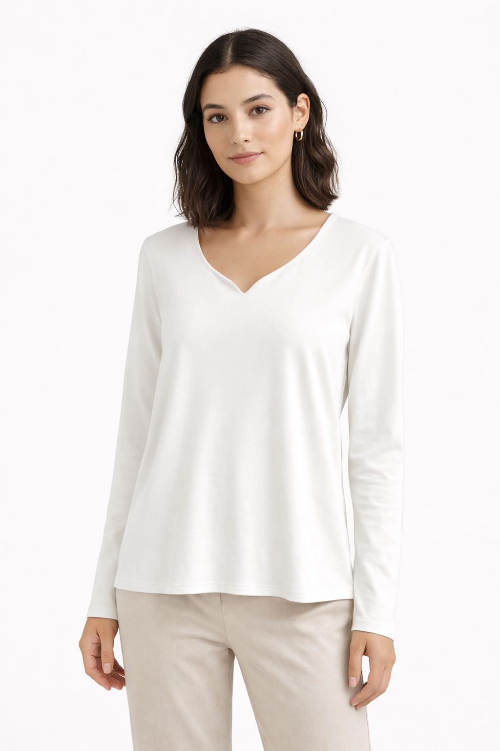 Soft V-Neck Long sleeve Top White