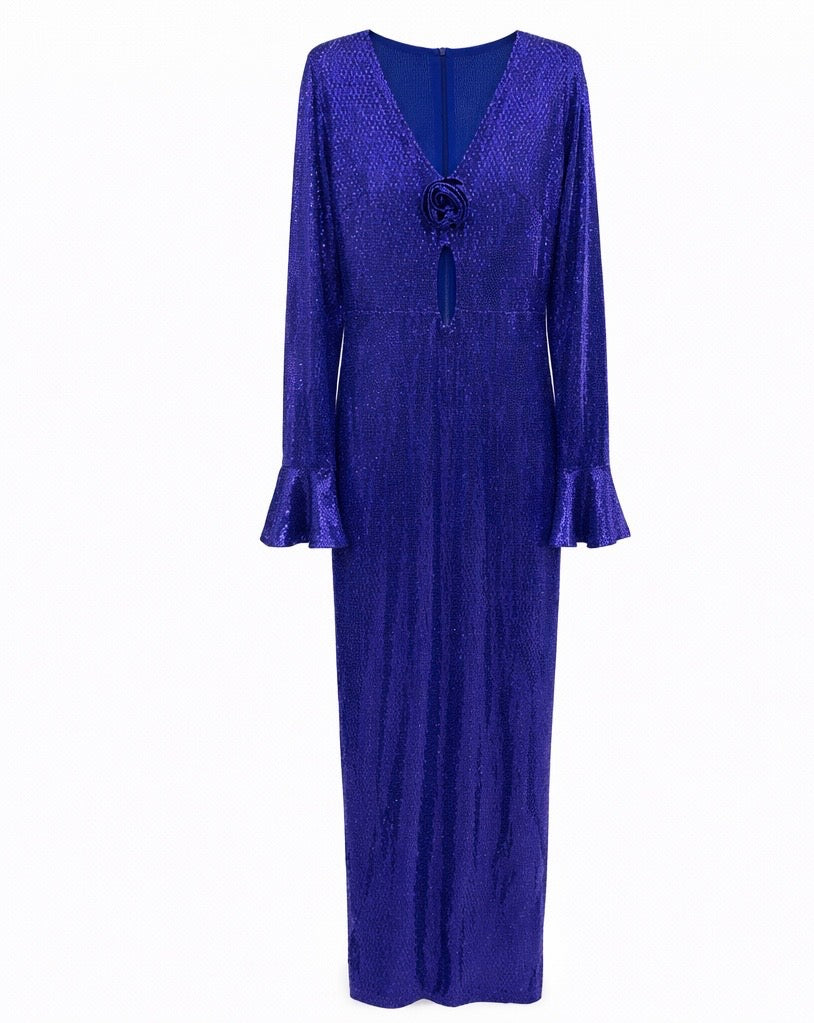 Cobalt Blue Sequin Slim-Fit Evening Gown