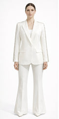 White Embellished Blazer & Flared Pants Suit Set