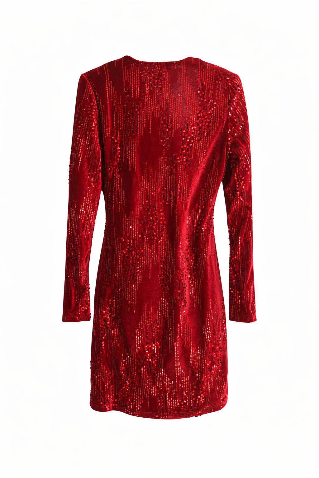 Red Sequin Draped Party Dress
