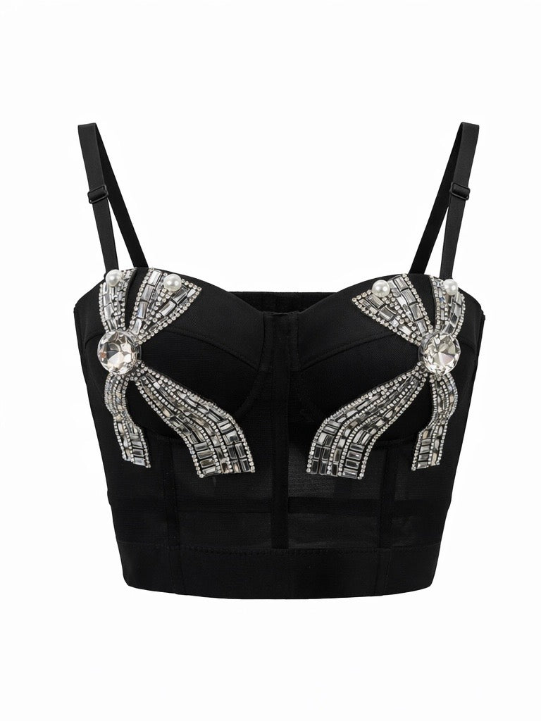 Black Crystal-Detail Bustier Corset