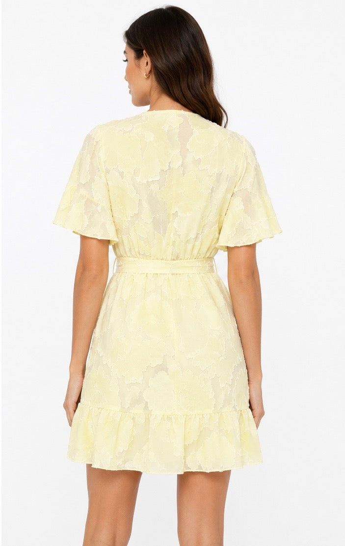 Floral Texture Mini Dress ( Yellow , Pink , White , Light blue )
