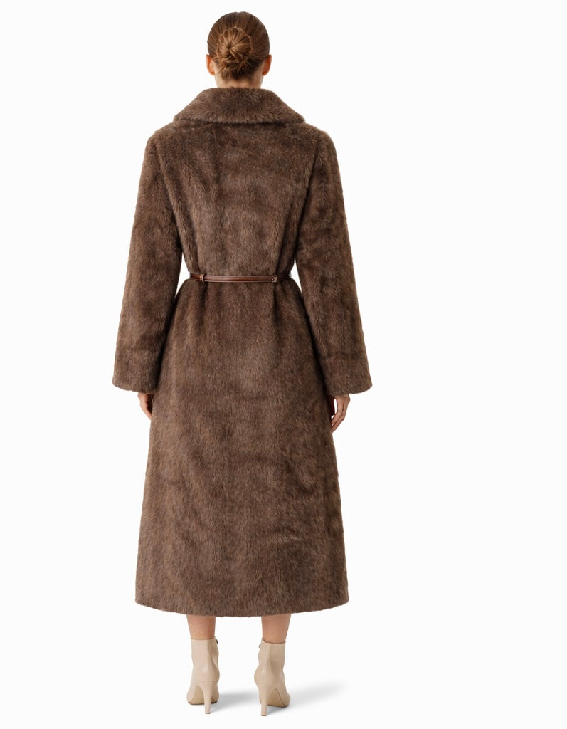 Signature Belted Eco Fur Statement Coat Brown
