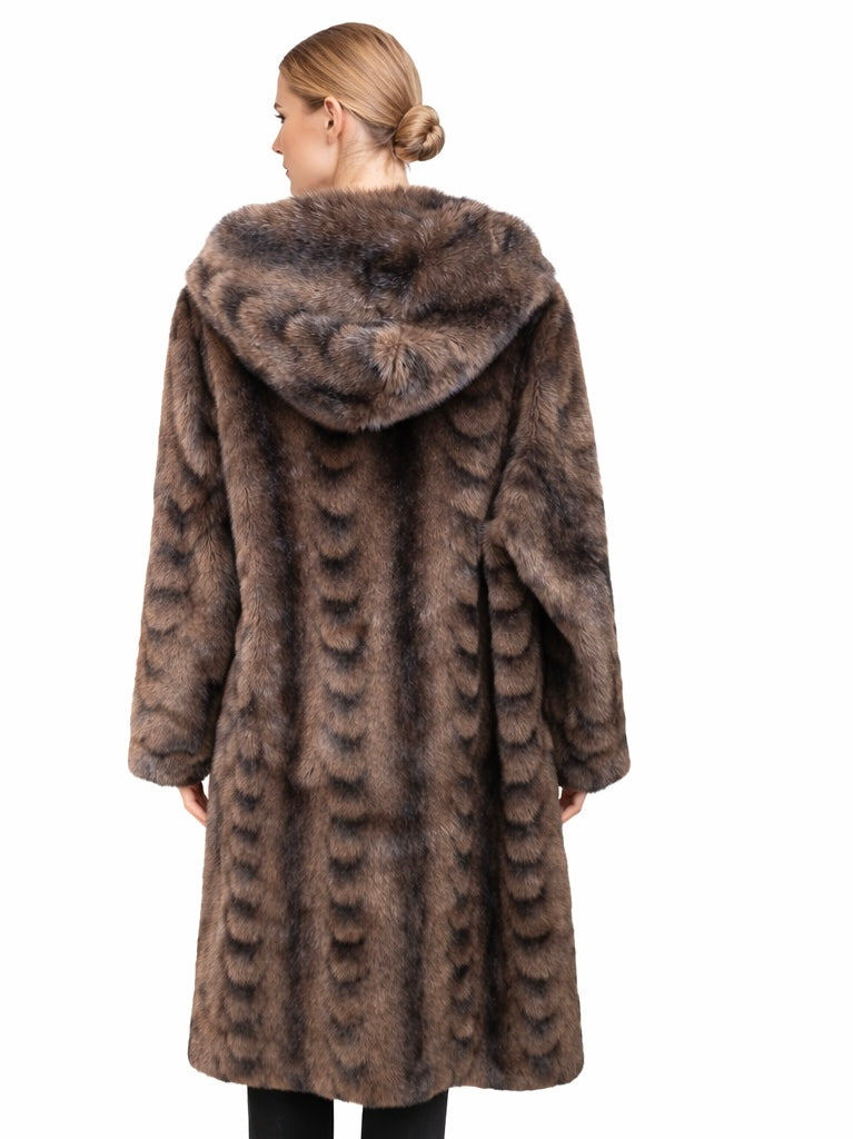 Signature Hooded Eco Fur Coat