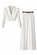 Tailored Cropped Blazer & Wide-Leg Trouser Set , Black , White