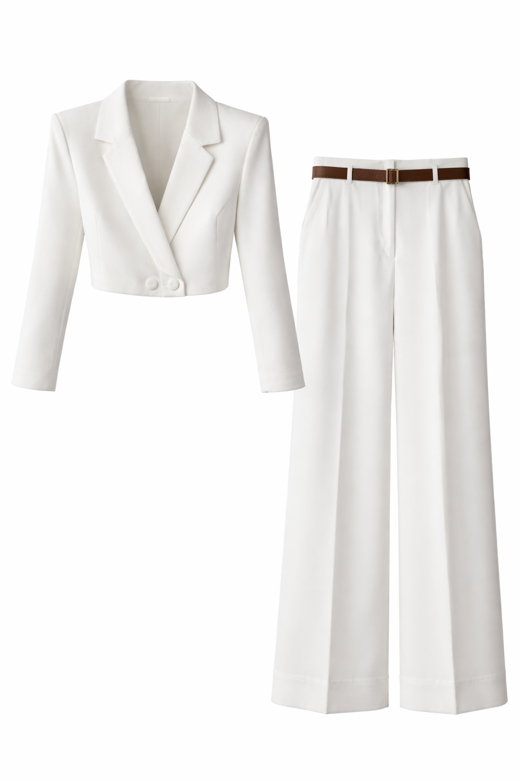 Tailored Cropped Blazer & Wide-Leg Trouser Set , Black , White