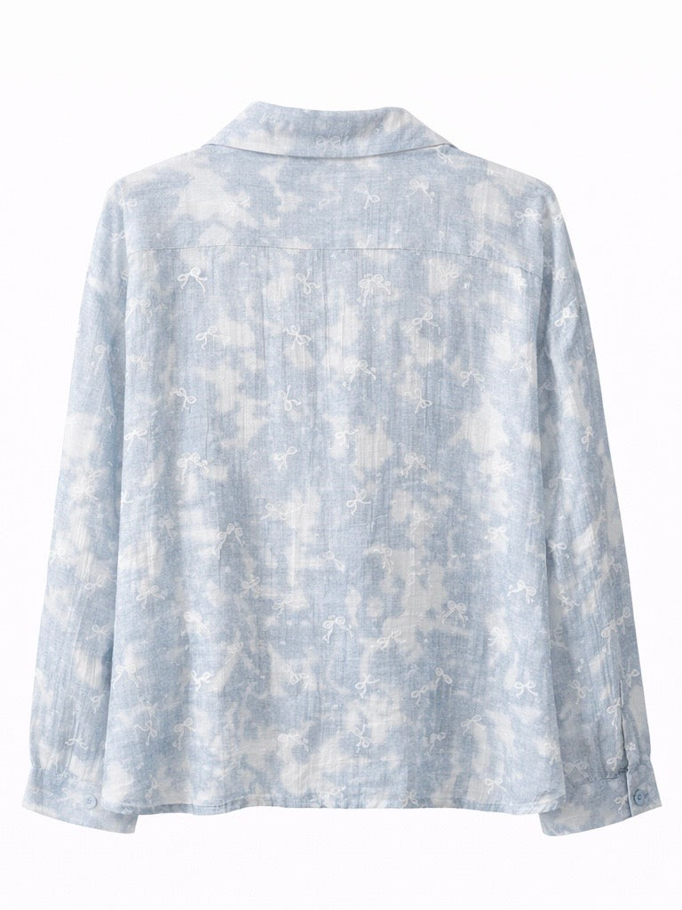 Light Blue Bow Print Layered Shirt