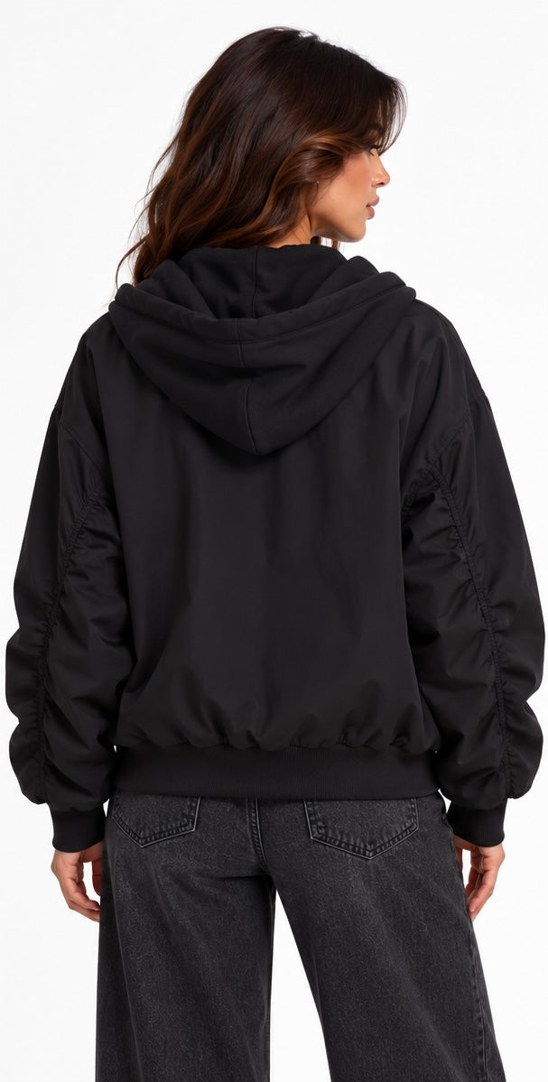 Hooded Utility Bomber Jacket ( Navy , Olive , Black , Brown )