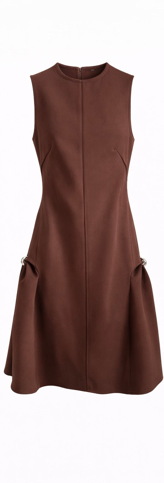 Elegant Sleeveless Cloche Dress in Chocolate Brown