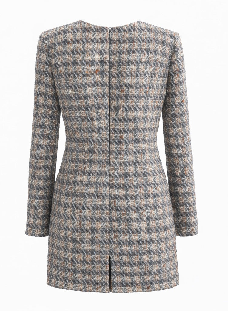 Tailored Tweed Square-Neck Button Dress