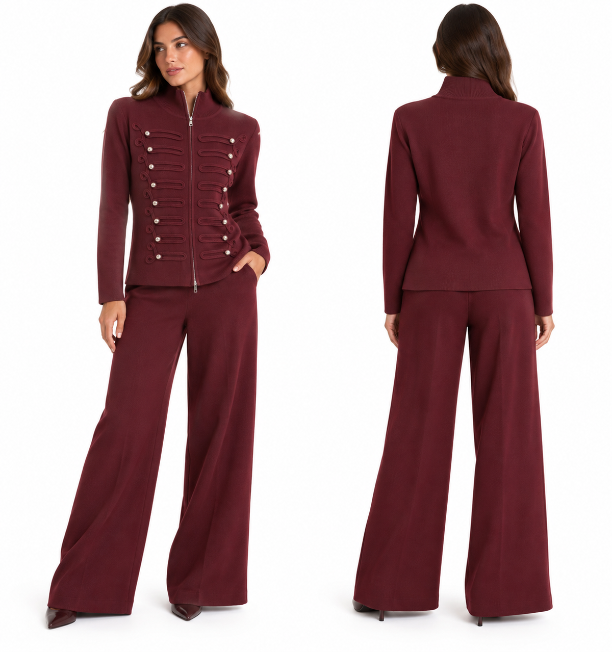 Napoleon Chic Knit Set ( Burgundy , Offwhite , Brown )