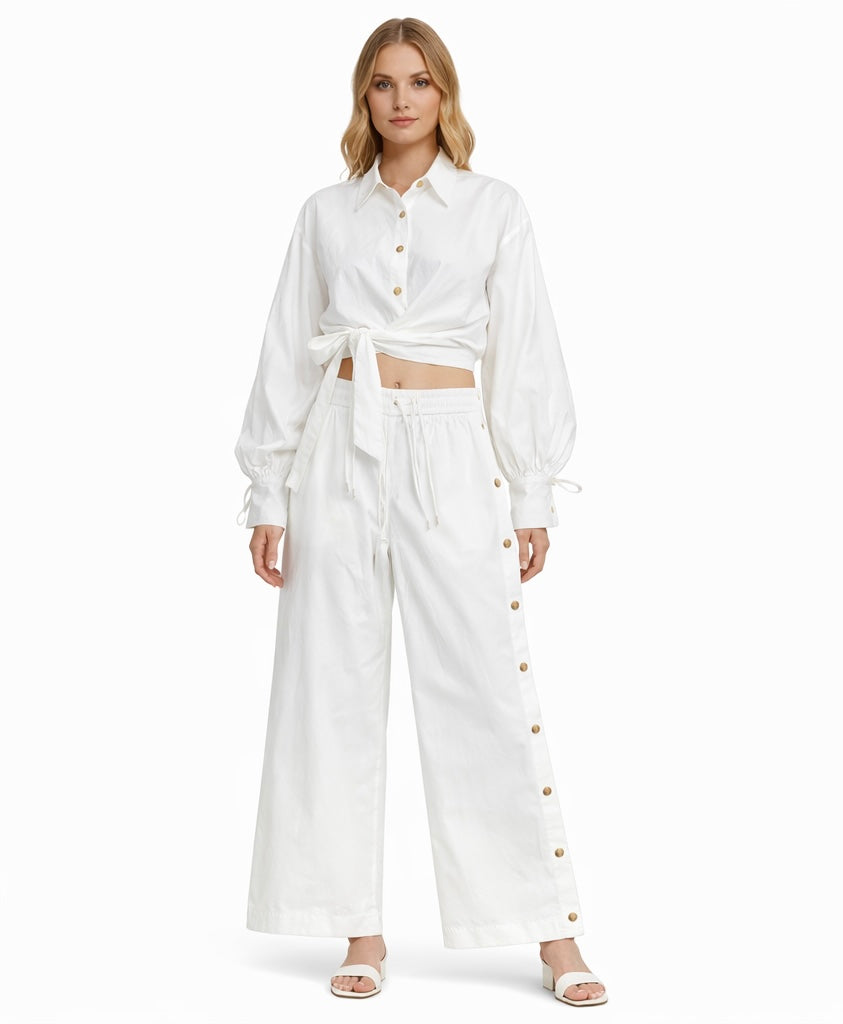 Set White Puff Sleeve With Pants